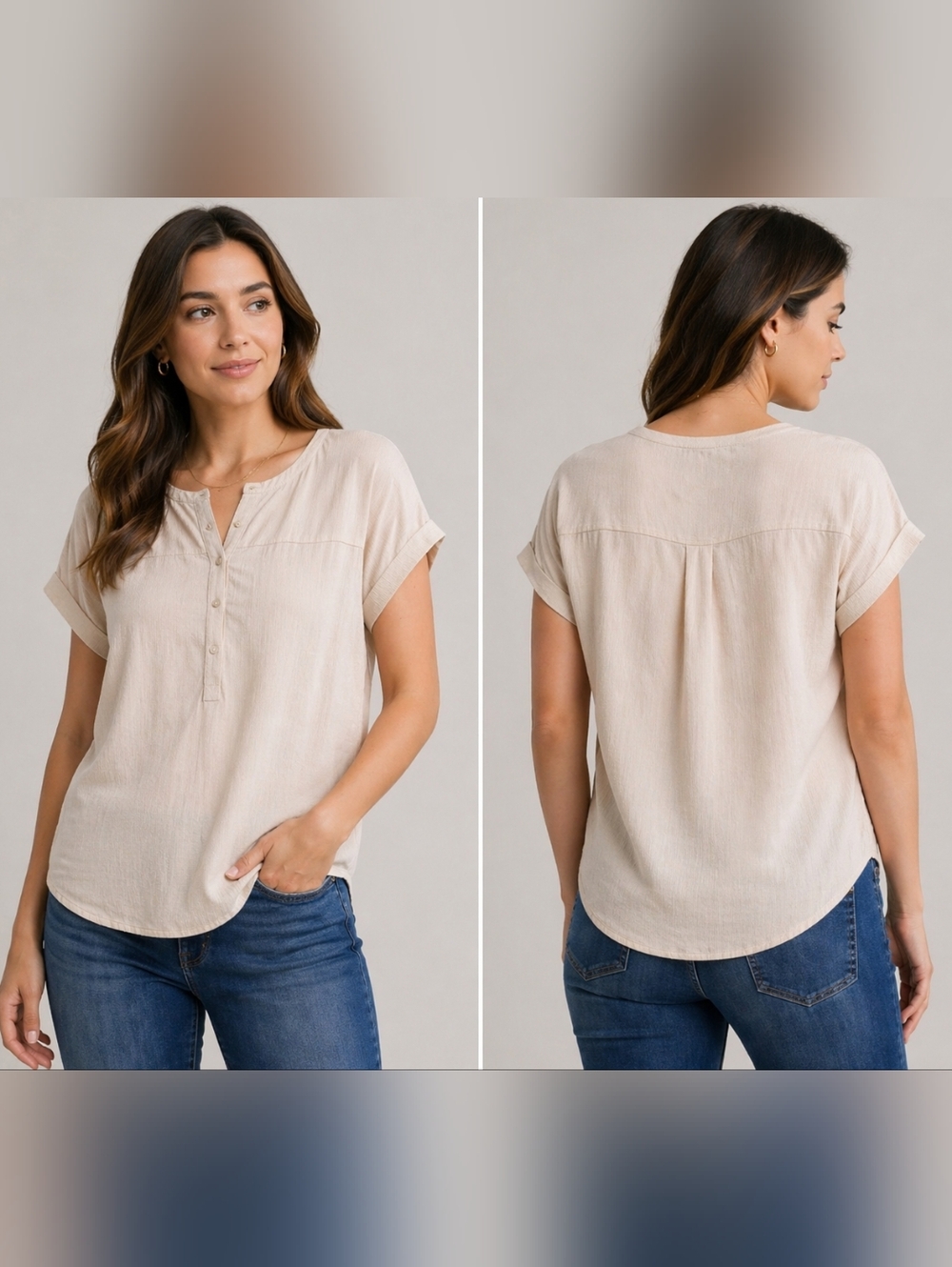Lucky Brand Light Tan Short Sleeve Top